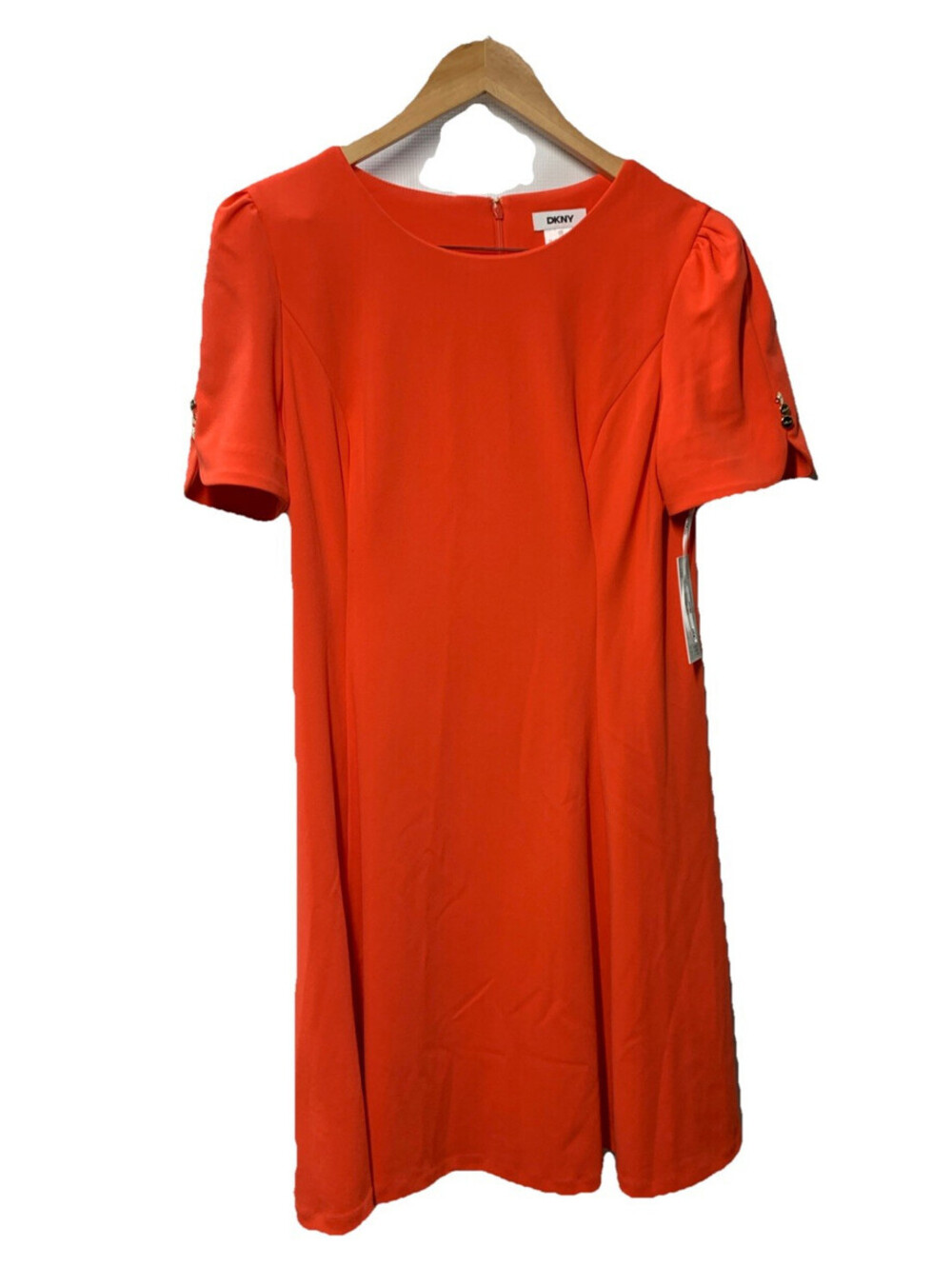 DKNY Women Trim Fit & Flare Dress Short Sleeve Casual with Button Sleeve Size 12